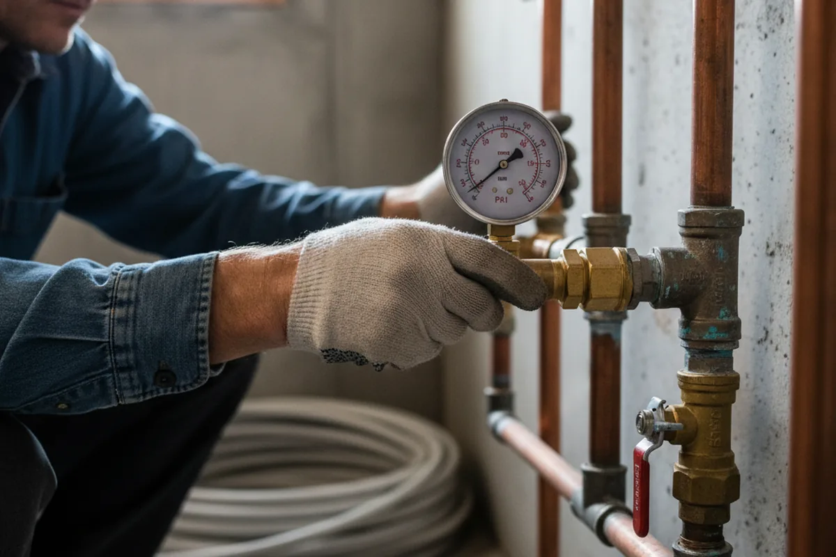 Pressure testing a repaired line during Water Line Repair in Highland Falls